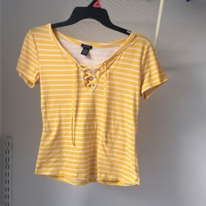 Yellow and white striped t-shirt